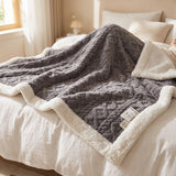 Plush Throw Blanket Cable-Knit Textured Sherpa Border - Image 6