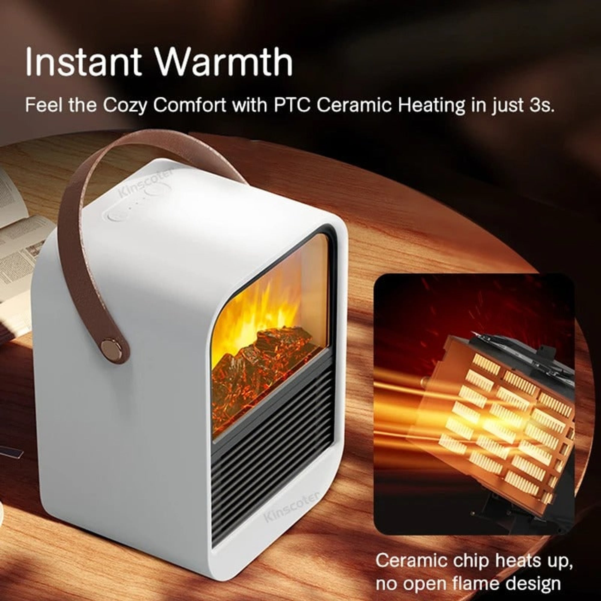Portable Electric Heater Delivers Instant Warmth With Flame Ambiance For Desk Or Room - Image 2