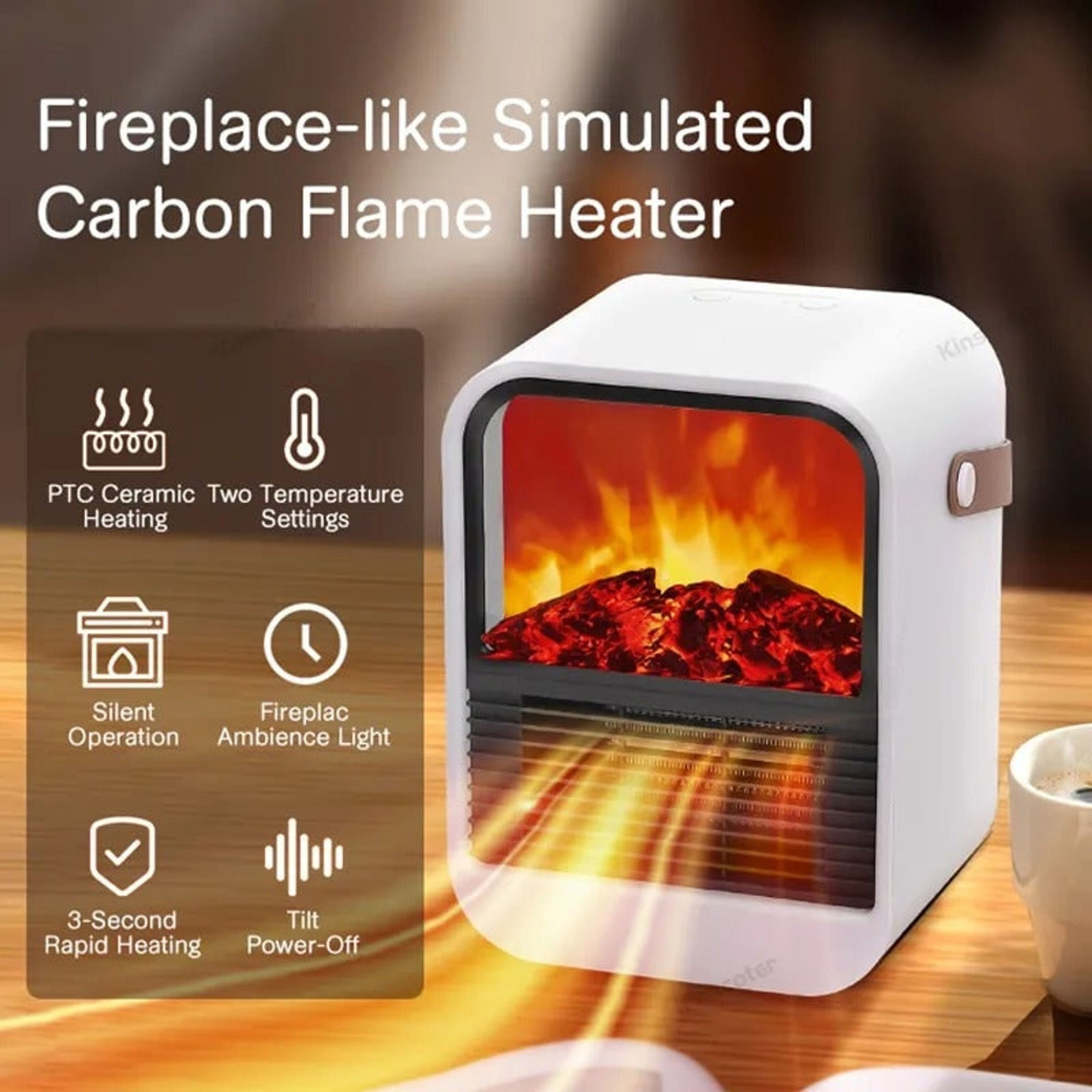 Portable Electric Heater Delivers Instant Warmth With Flame Ambiance For Desk Or Room - Image 4