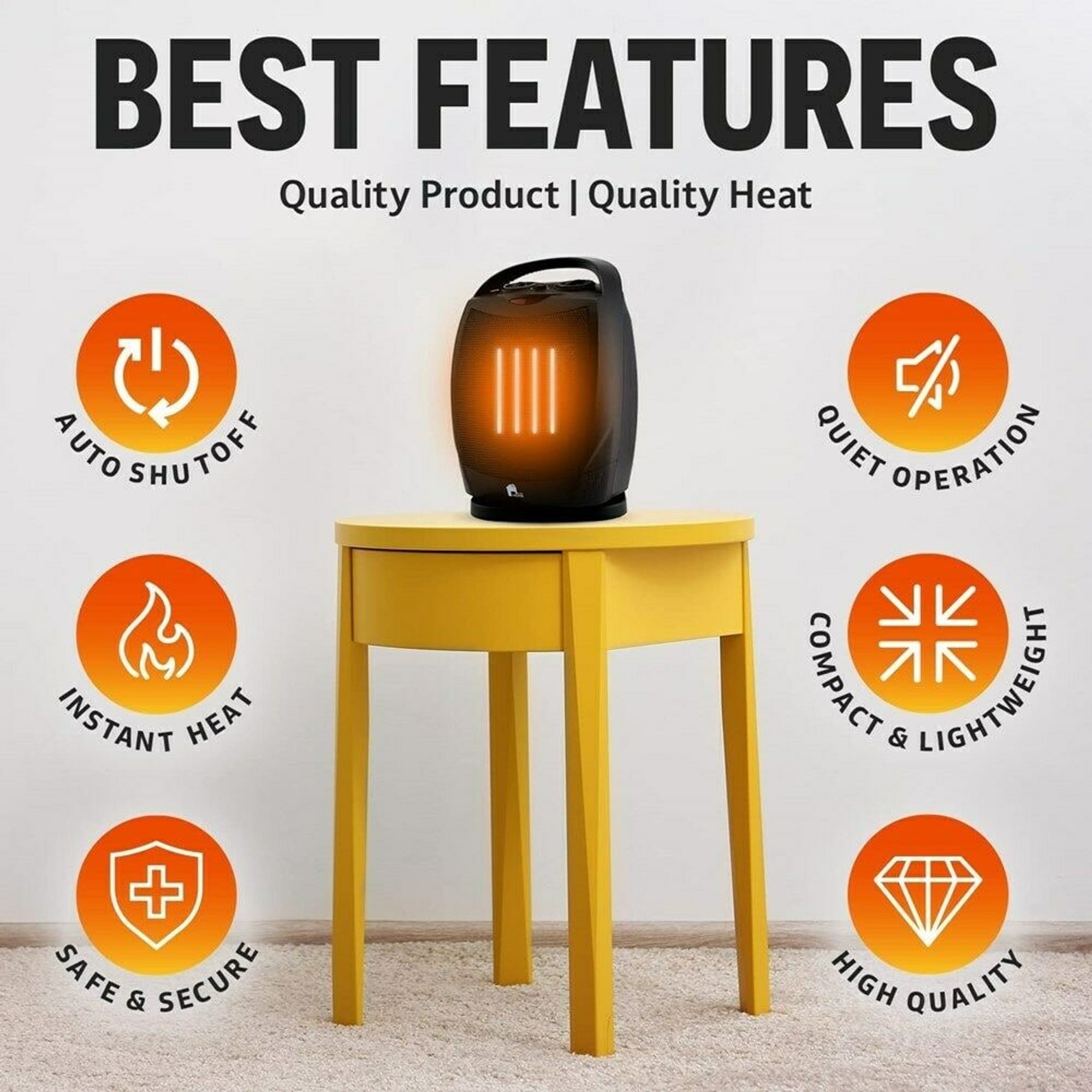 Portable Electric Heater With Super Quiet Oscillating Space For Indoor Use - Image 2