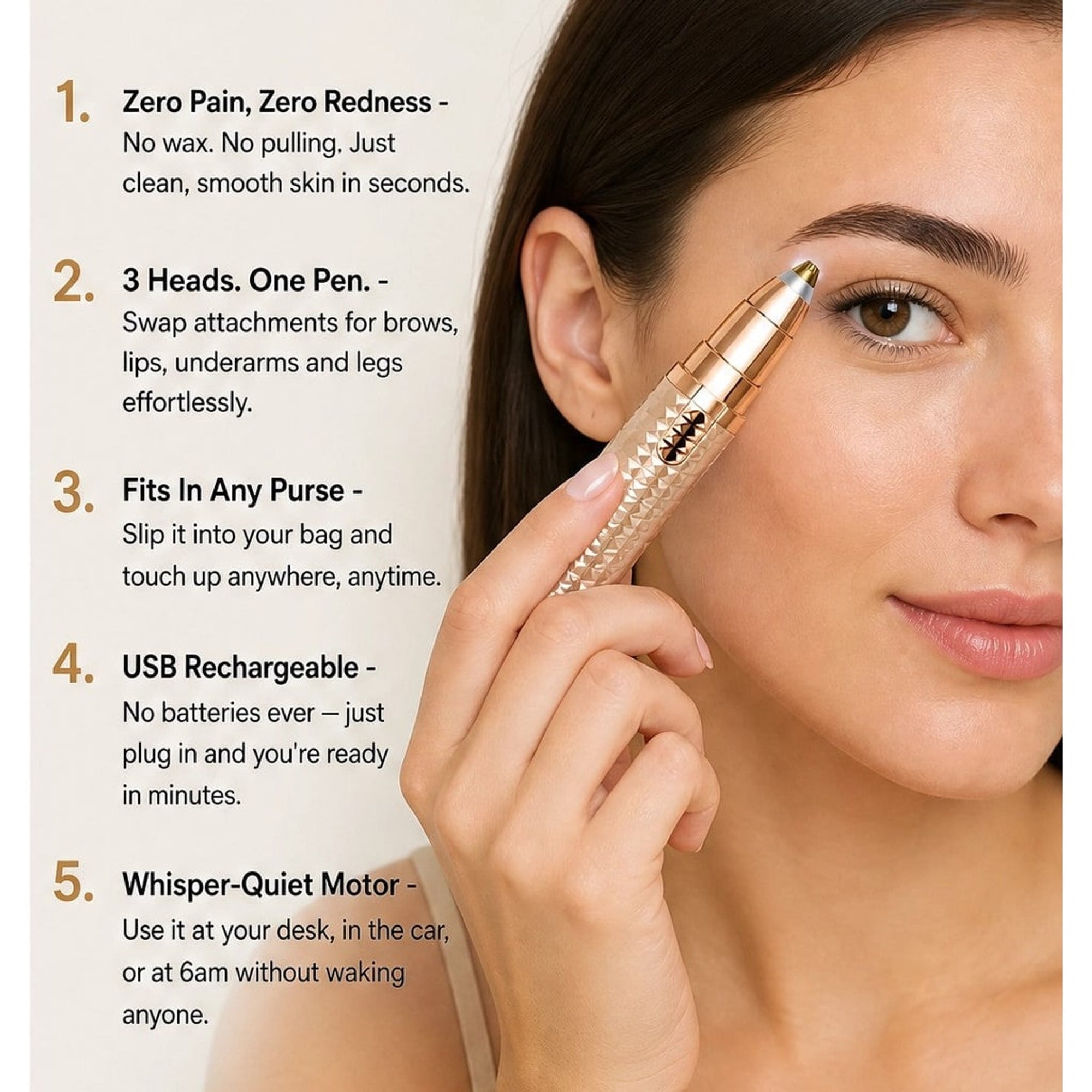 Precision Trimmer For Brows Face And Body Painless 3-in-1 Hair Remover - Image 2