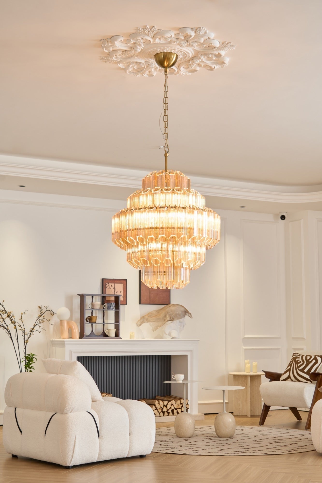 Prismatic Glass Neo Deco Chandelier With Chain Cascade - Image 8