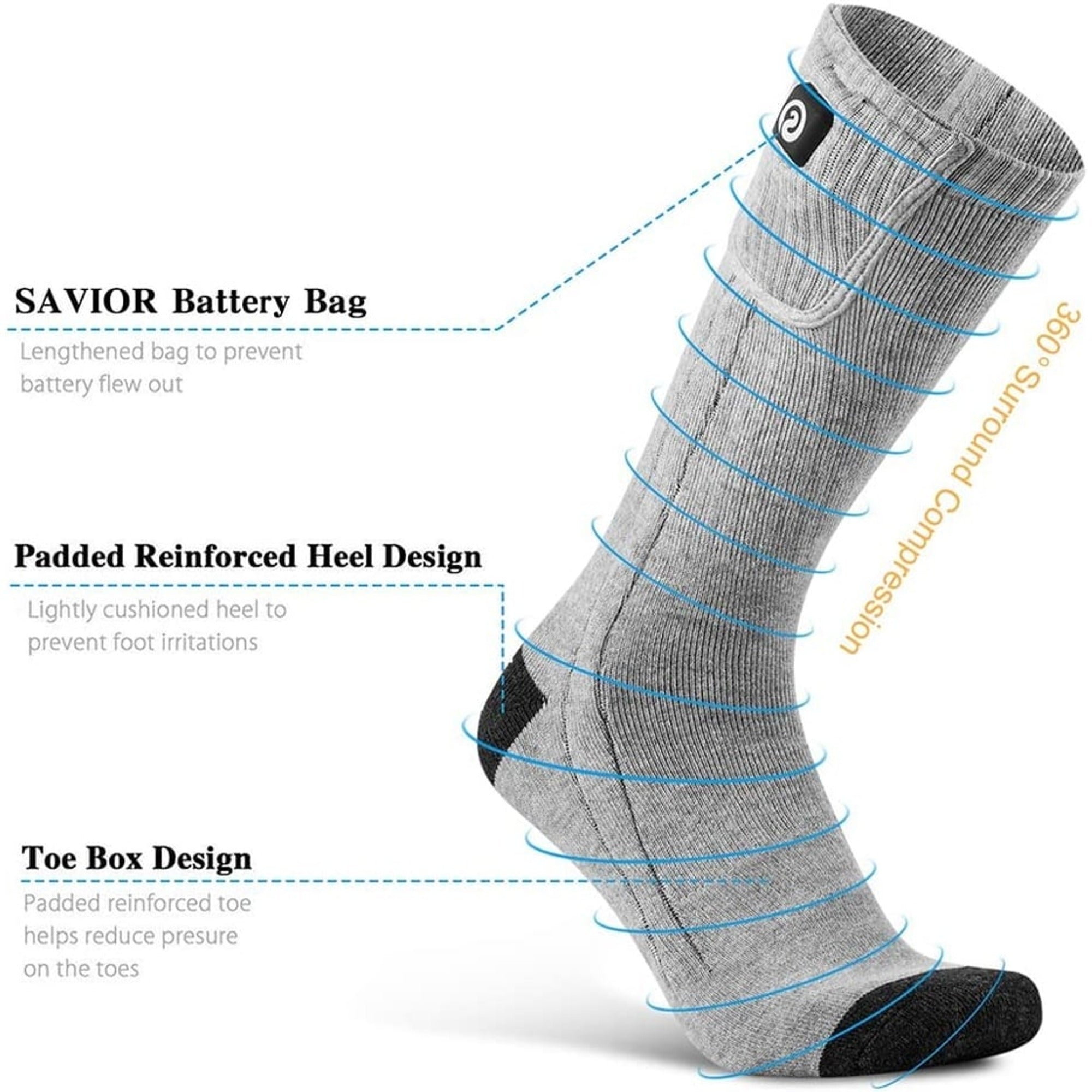 Rechargeable Battery Heated Socks With Moisture Wicking Ankle And Calf High Fit - Image 3