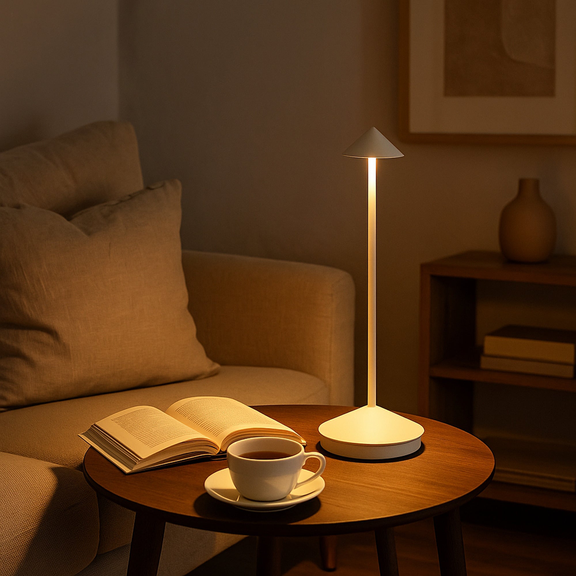 Rechargeable Table Lamp Minimalist Cone Touch Light Plastic Base - Image 1