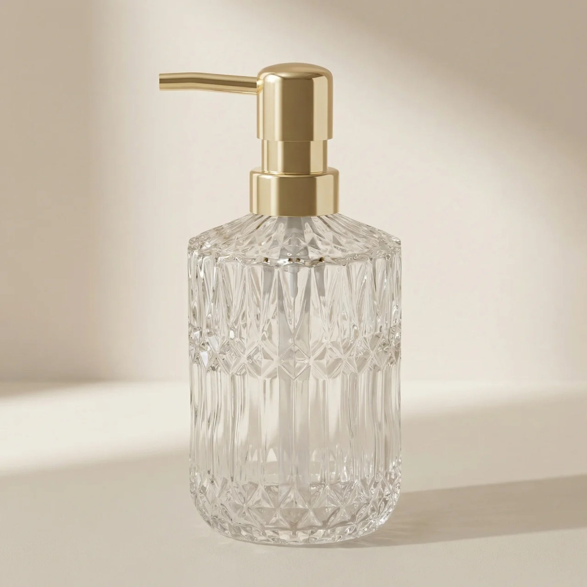 Refillable Soap Dispenser Faceted Glass Liquid Pump - Image 1
