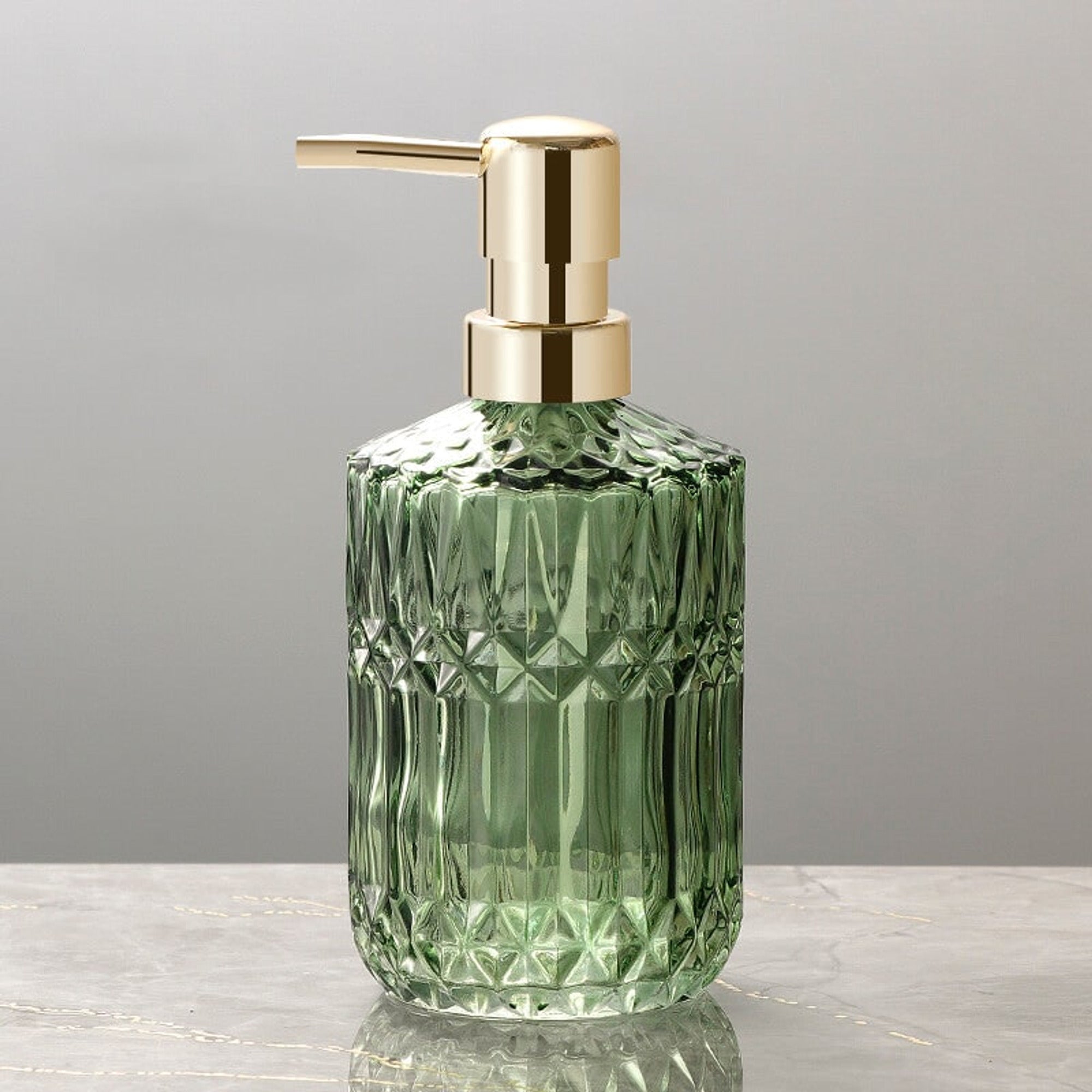 Refillable Soap Dispenser Faceted Glass Liquid Pump - Image 11