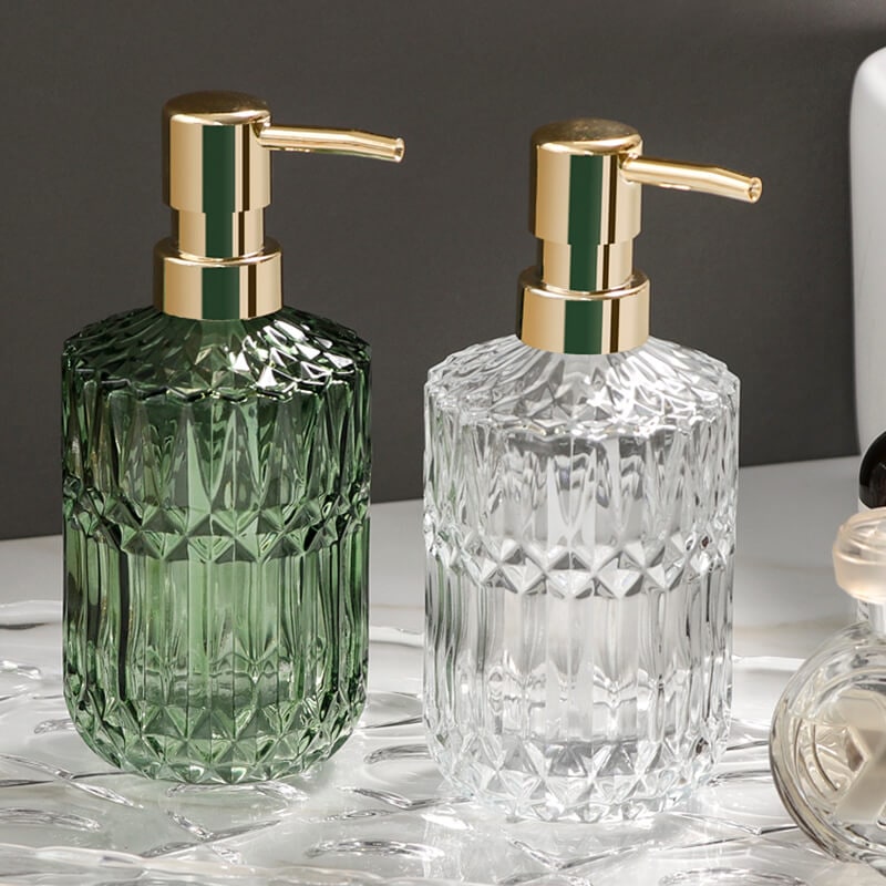 Refillable Soap Dispenser Faceted Glass Liquid Pump - Image 2