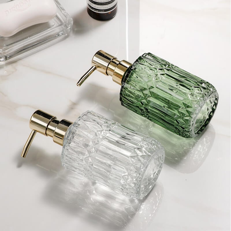Refillable Soap Dispenser Faceted Glass Liquid Pump - Image 5