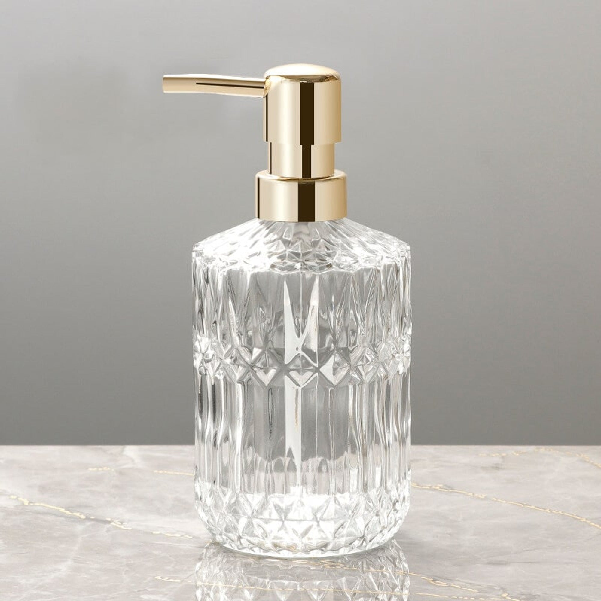 Refillable Soap Dispenser Faceted Glass Liquid Pump - Image 8