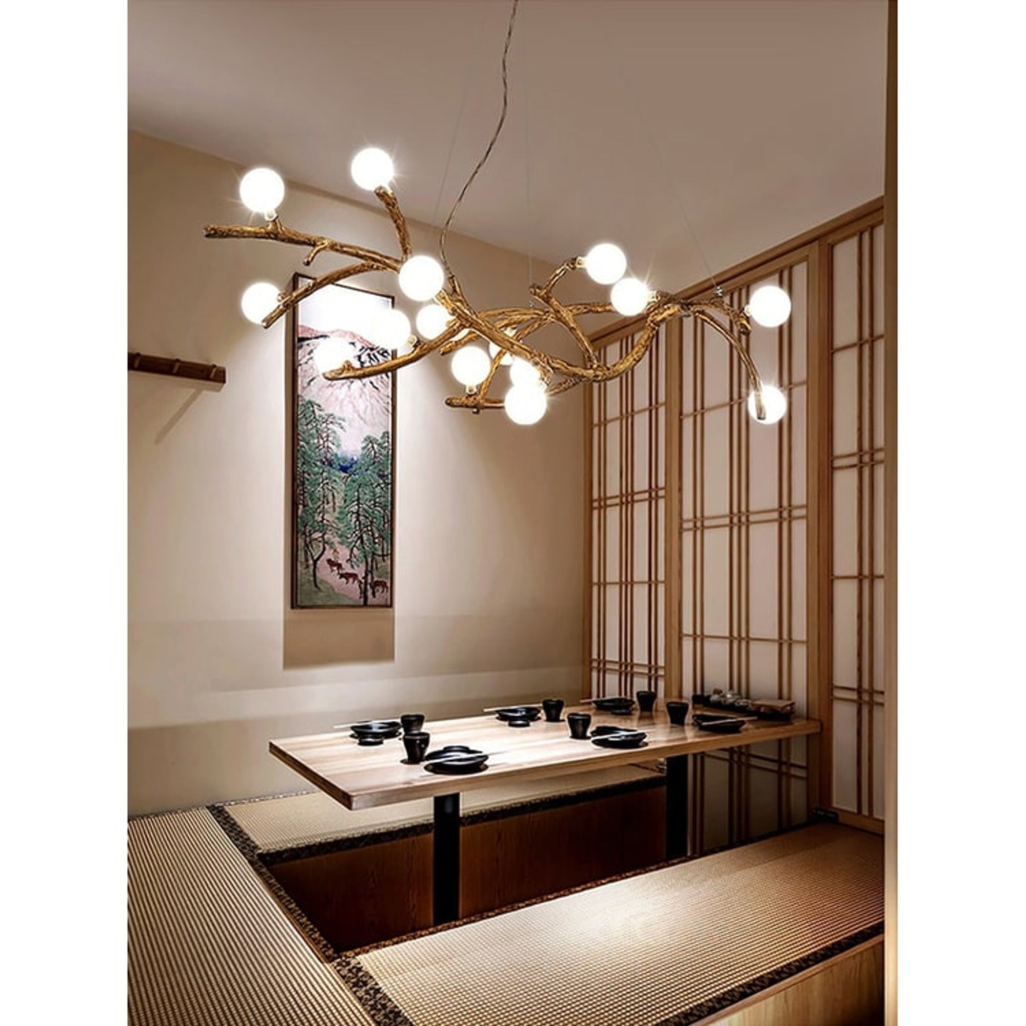 Resin Branch Chandelier With Globe Bulbs - Image 2
