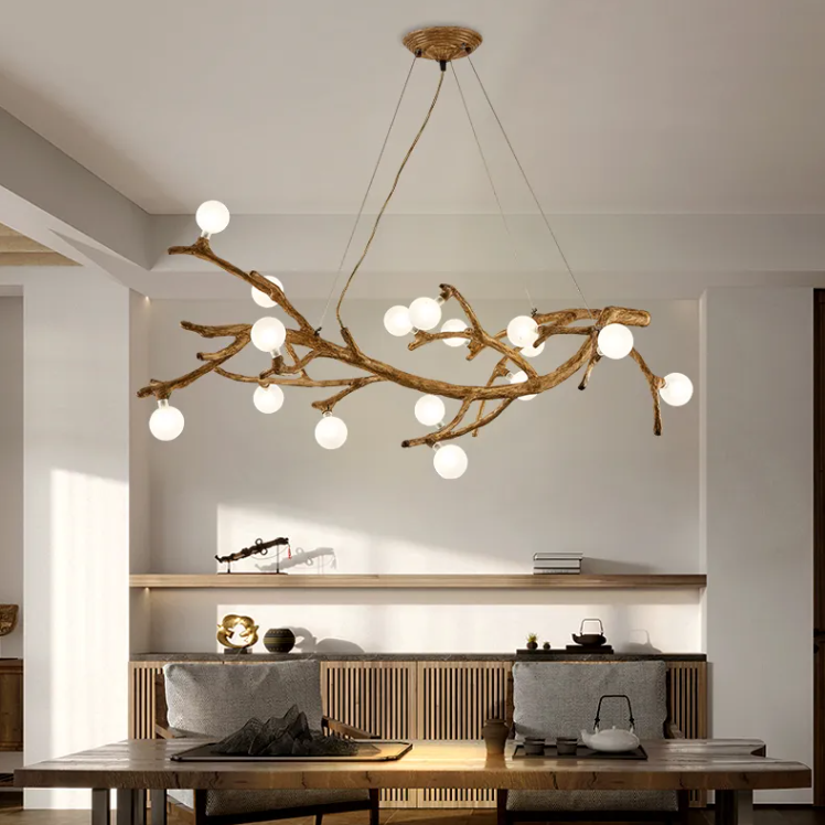 Resin Branch Chandelier With Globe Bulbs - Image 3