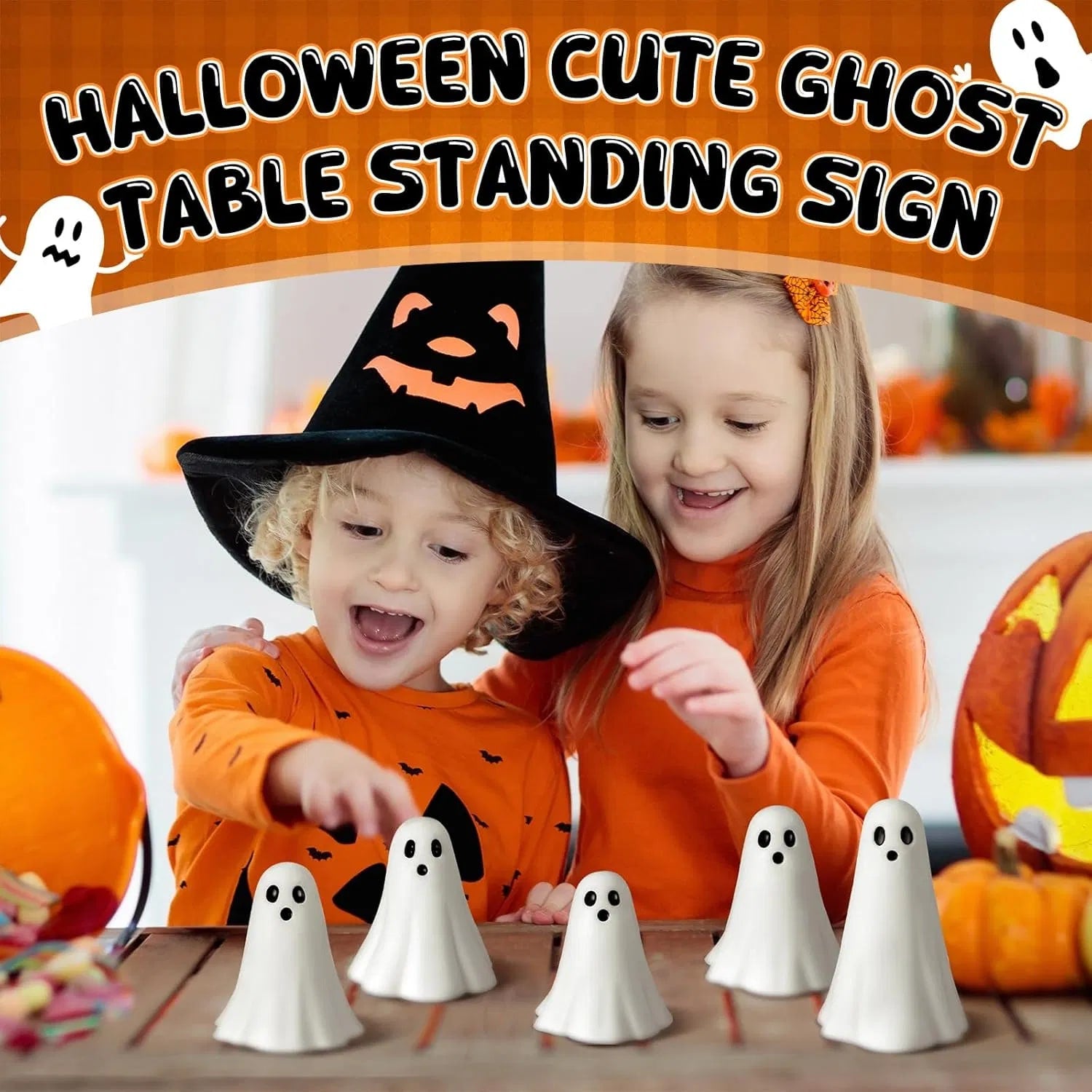 Resin Ghost Figurine Halloween Table Decorations With Spooky Tiered Tray - Image 6