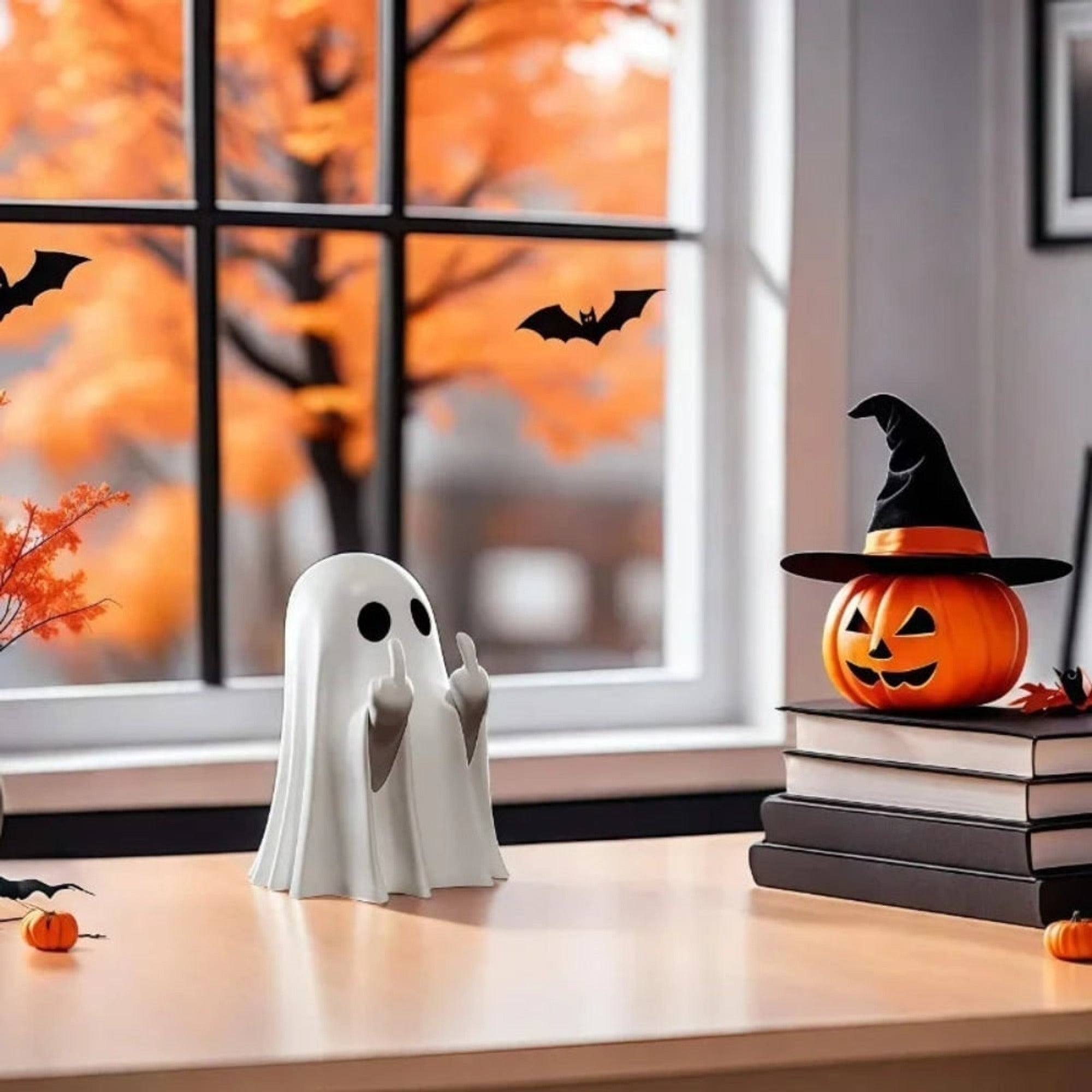 Resin Ghost Halloween Table Decorations With Middle Finger Gesture - Image 3