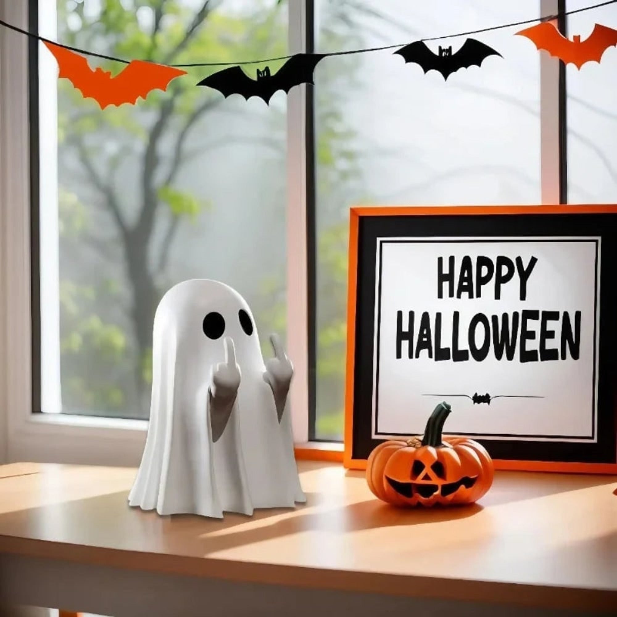 Resin Ghost Halloween Table Decorations With Middle Finger Gesture - Image 2