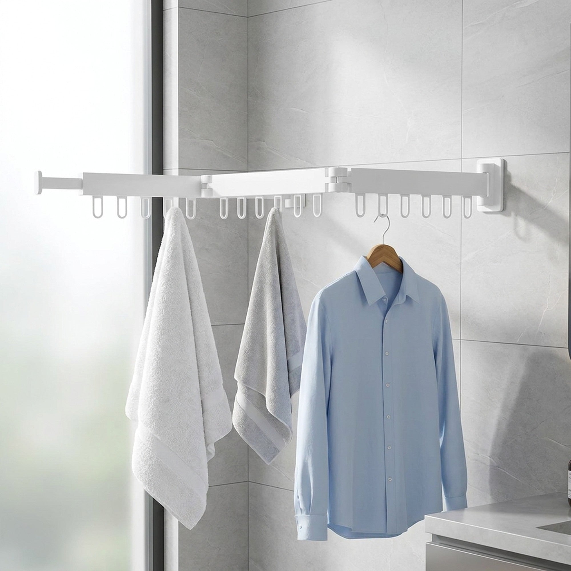 Retractable Drying Rack With Folding Wall-Mounted Design For Clothes Drying Space-Saving Solution That Disappears When Not In Use - Image 4