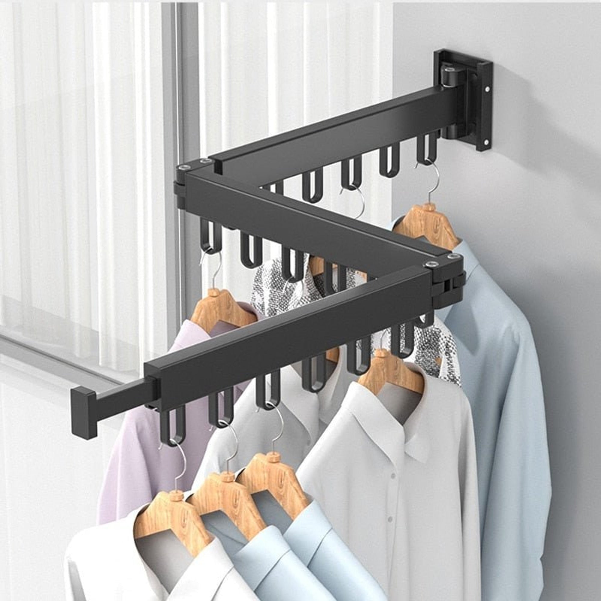 Retractable Drying Rack With Folding Wall-Mounted Design For Clothes Drying Space-Saving Solution That Disappears When Not In Use - Image 10