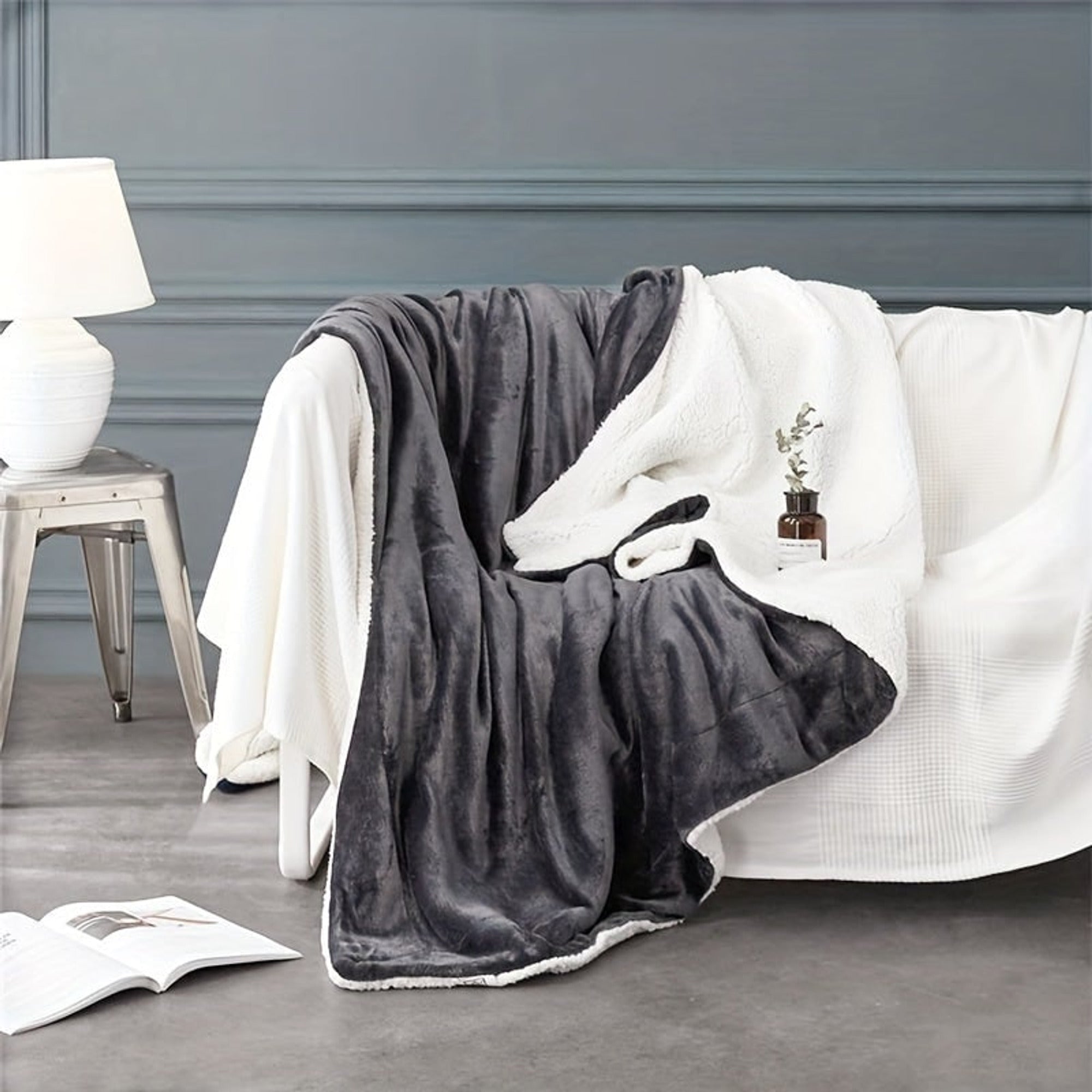 Reversible Fleece Blanket With Plush Flannel And Sherpa Sides - Image 3