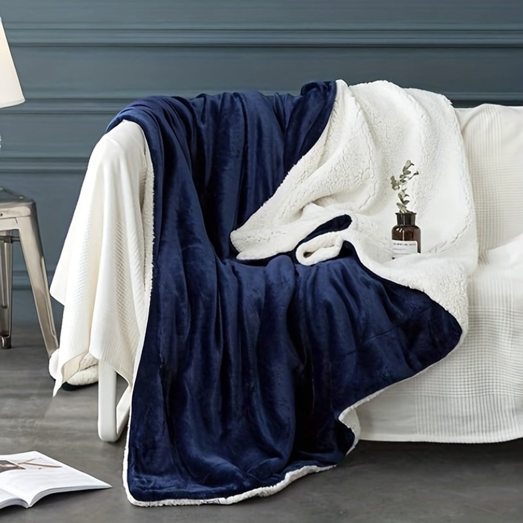 Reversible Fleece Blanket With Plush Flannel And Sherpa Sides - Image 4