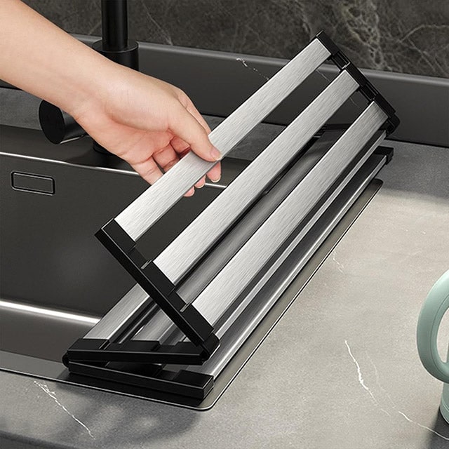 Rollable Drying Rack Over The Sink Dish Space-Saving And Stainless Steel Drainer With Rust Heat And Wear Resistance - Image 1