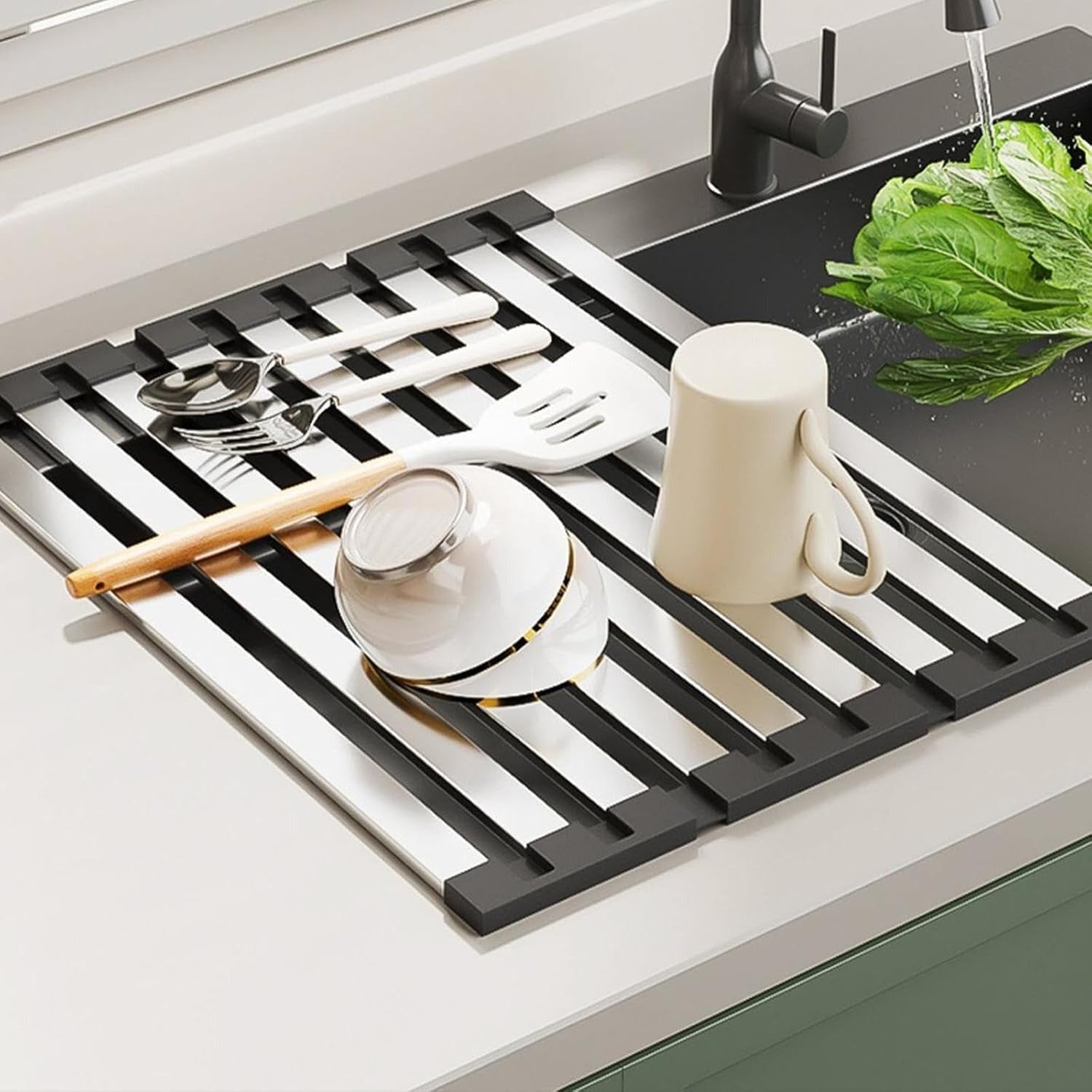 Rollable Drying Rack Over The Sink Dish Space-Saving And Stainless Steel Drainer With Rust Heat And Wear Resistance - Image 3