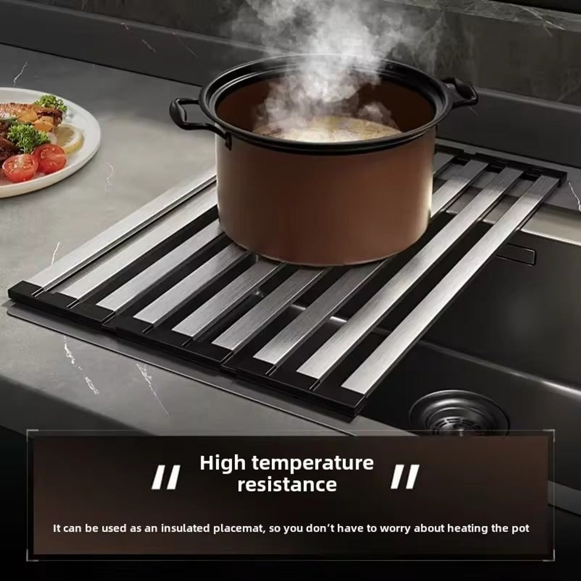 Rollable Drying Rack Over The Sink Dish Space-Saving And Stainless Steel Drainer With Rust Heat And Wear Resistance - Image 6