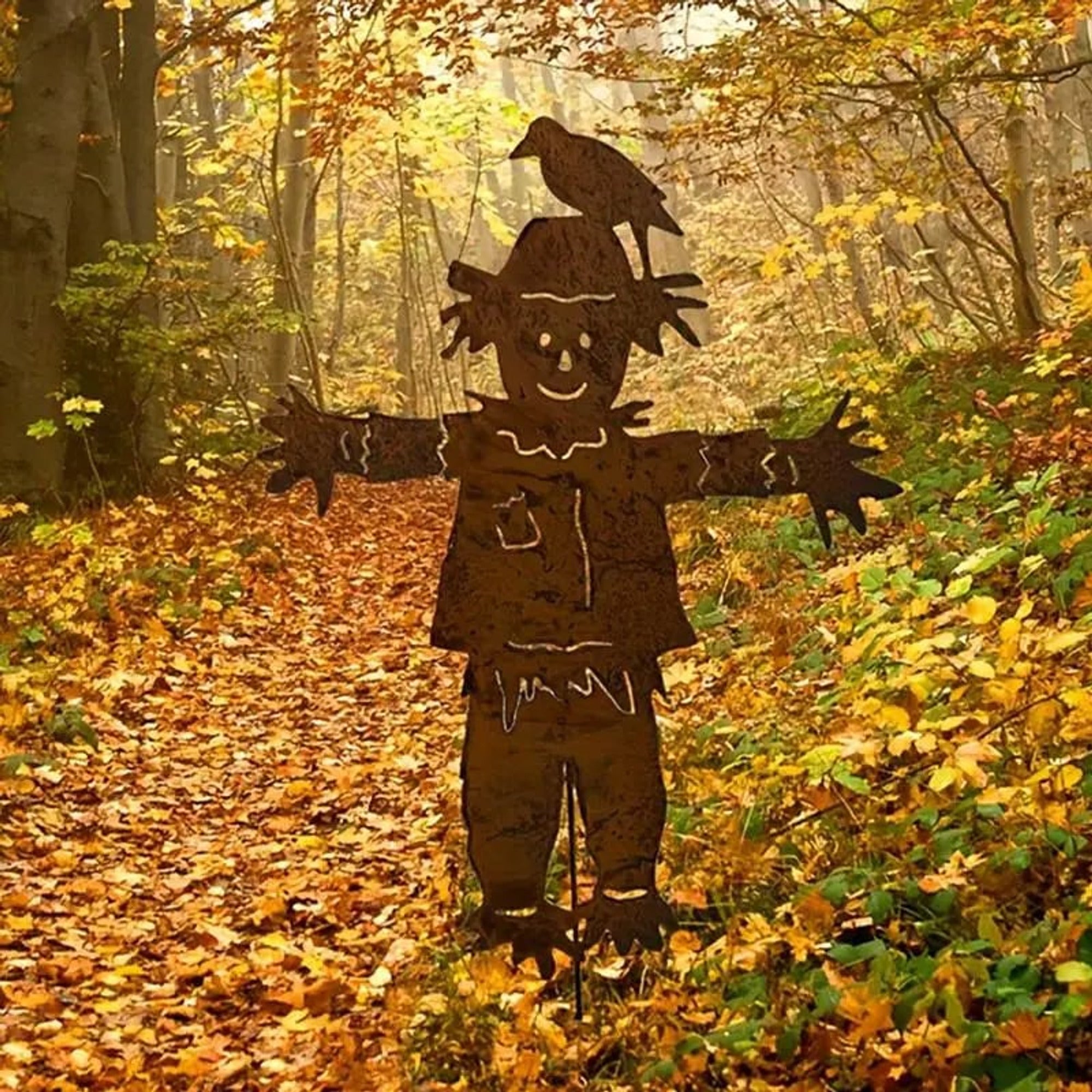 Rustic Metal Scarecrow Stake Vintage Garden Bird Scarer With Patina Finish - Image 4