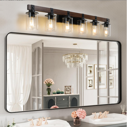 Rustic Wall Mounted Vanity Light With Wood And Metal Shades - Image 1