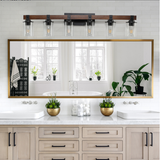 Rustic Wall Mounted Vanity Light With Wood And Metal Shades - Image 3