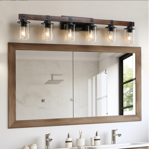 Rustic Wall Mounted Vanity Light With Wood And Metal Shades - Image 5