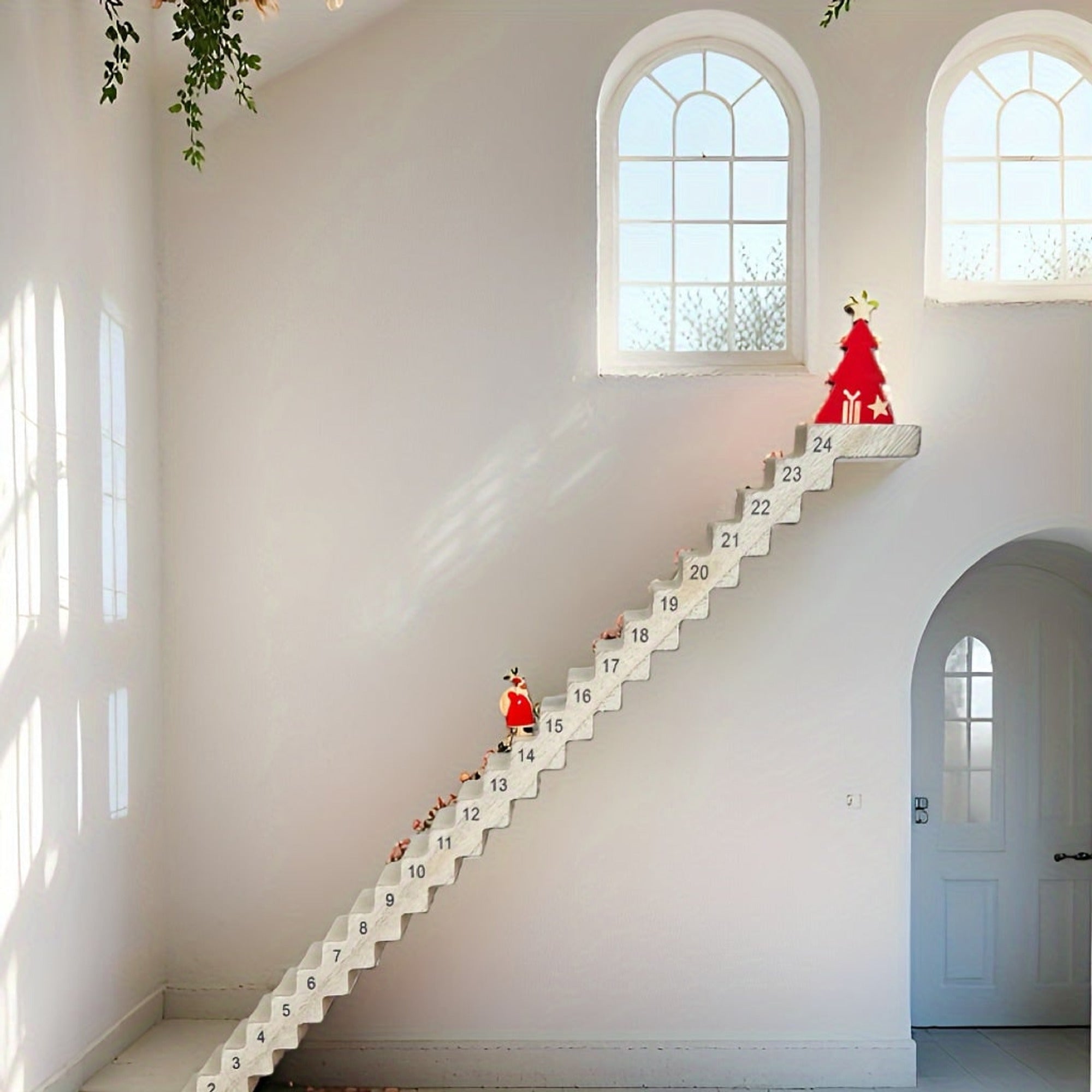 Santa Christmas Advent Calendar With Art Deco Climbing Ladder Design In Brown Engineered Wood - Image 4