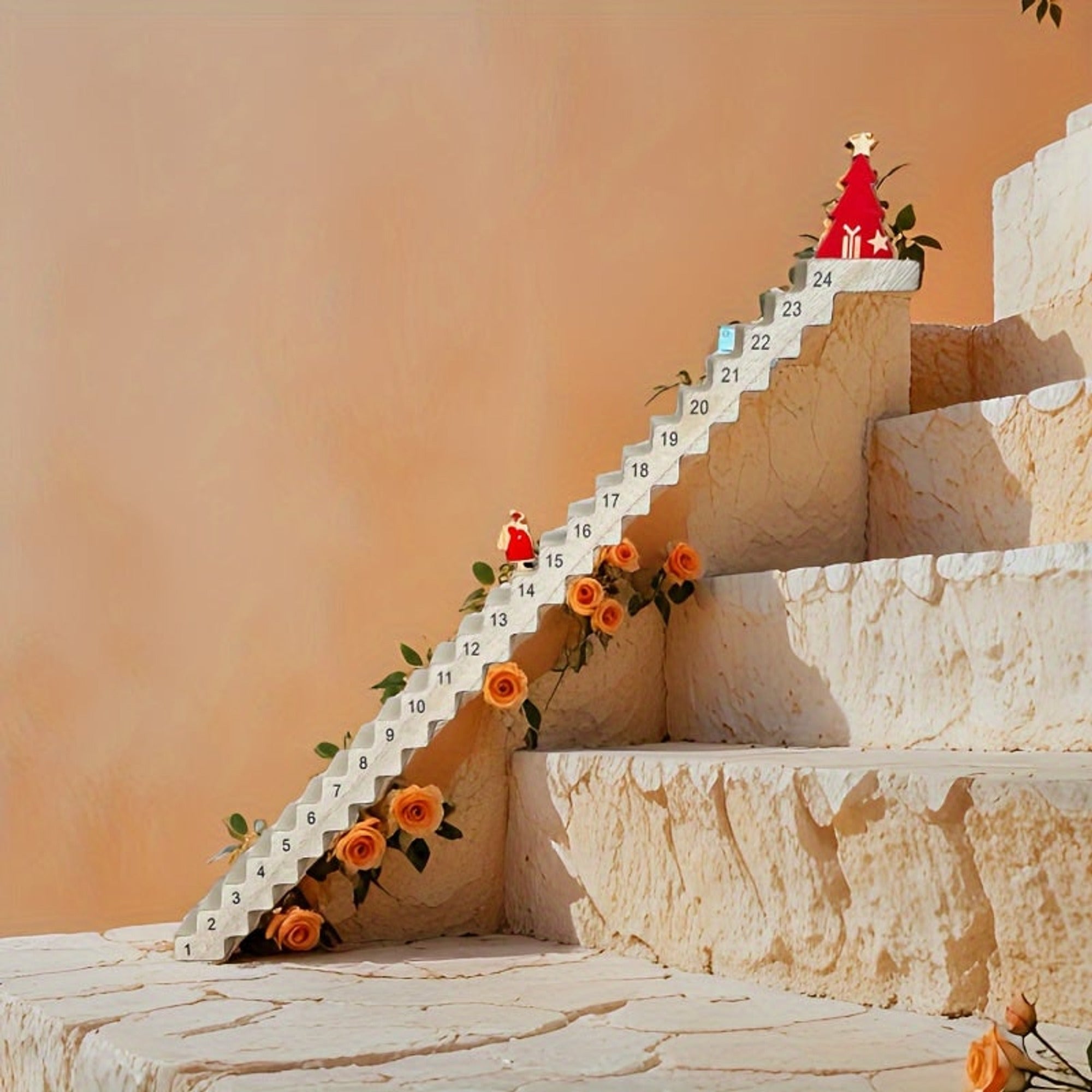 Santa Christmas Advent Calendar With Art Deco Climbing Ladder Design In Brown Engineered Wood - Image 3