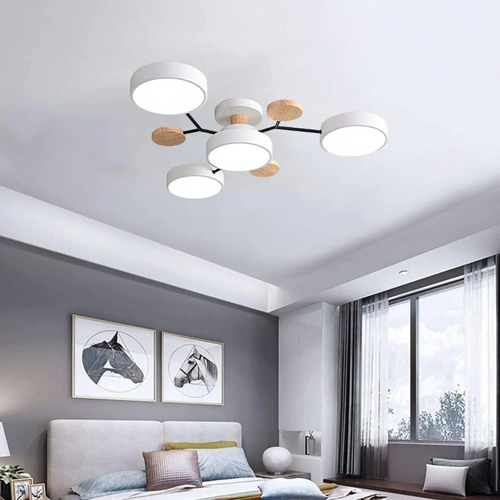 Semi Flush Ceiling Light Chandelier Modern LED Wooden Accents - Image 21