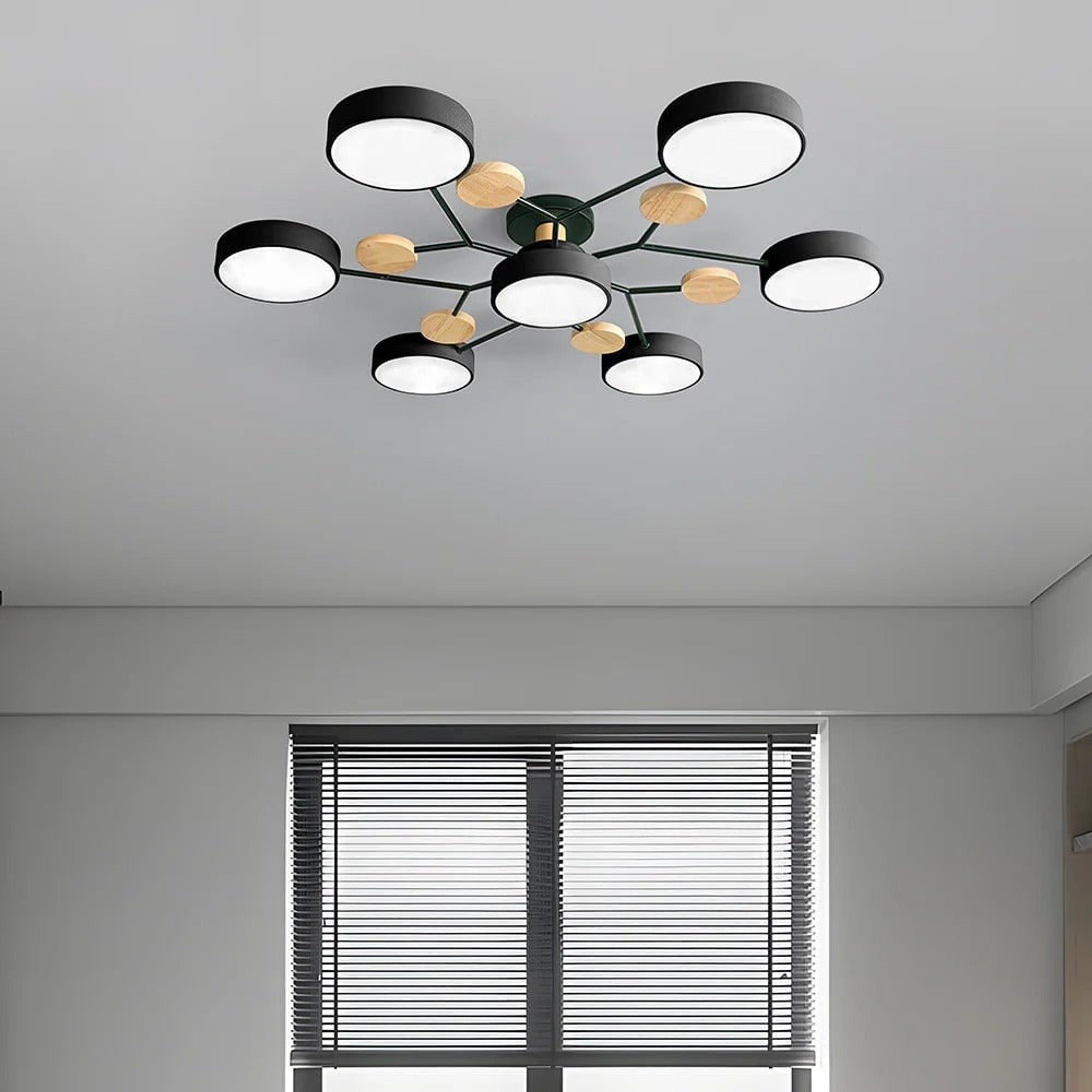 Semi Flush Ceiling Light Chandelier Modern LED Wooden Accents - Image 9