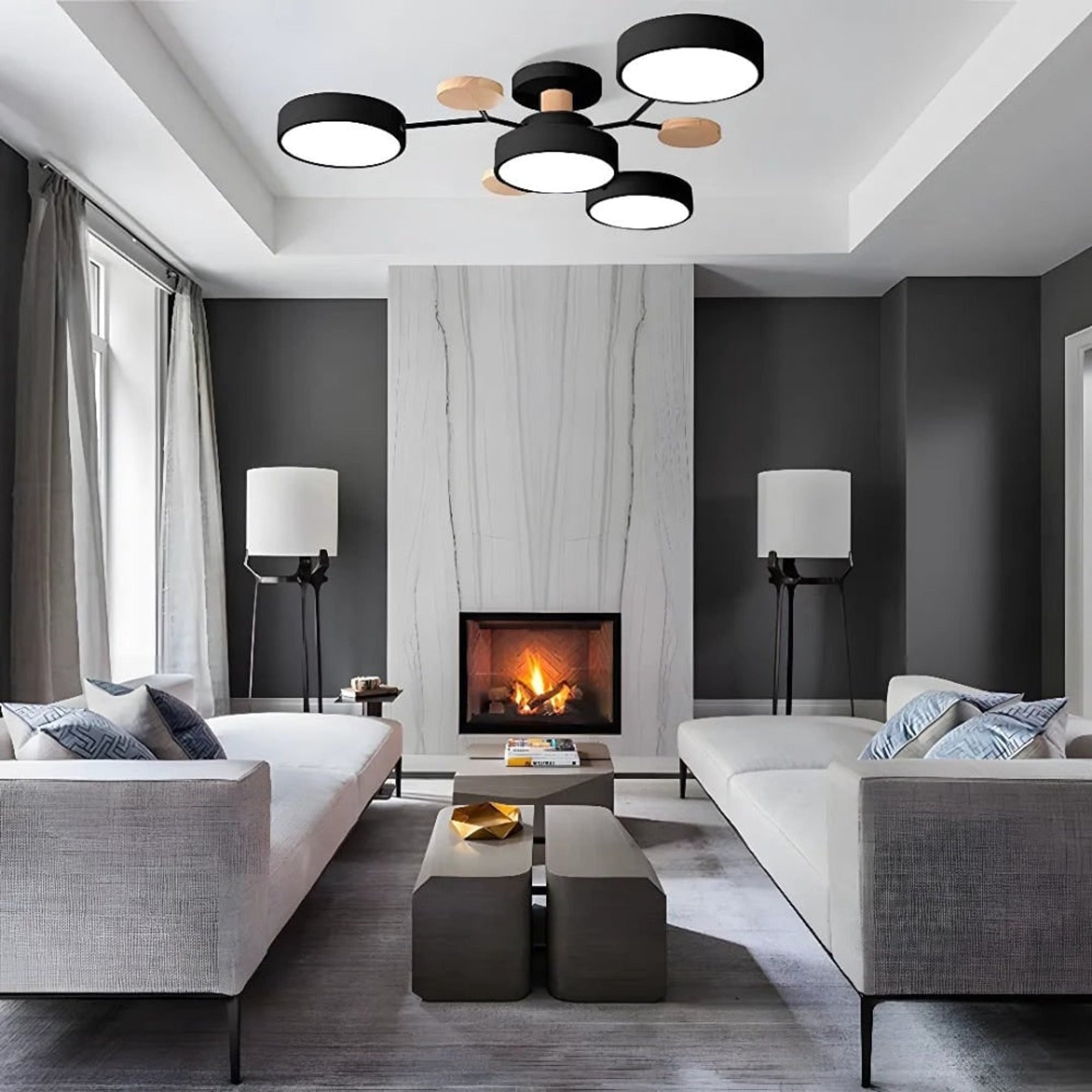 Semi Flush Ceiling Light Chandelier Modern LED Wooden Accents - Image 2