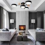 Semi Flush Ceiling Light Modern LED Chandelier Wooden Accents - Image 2