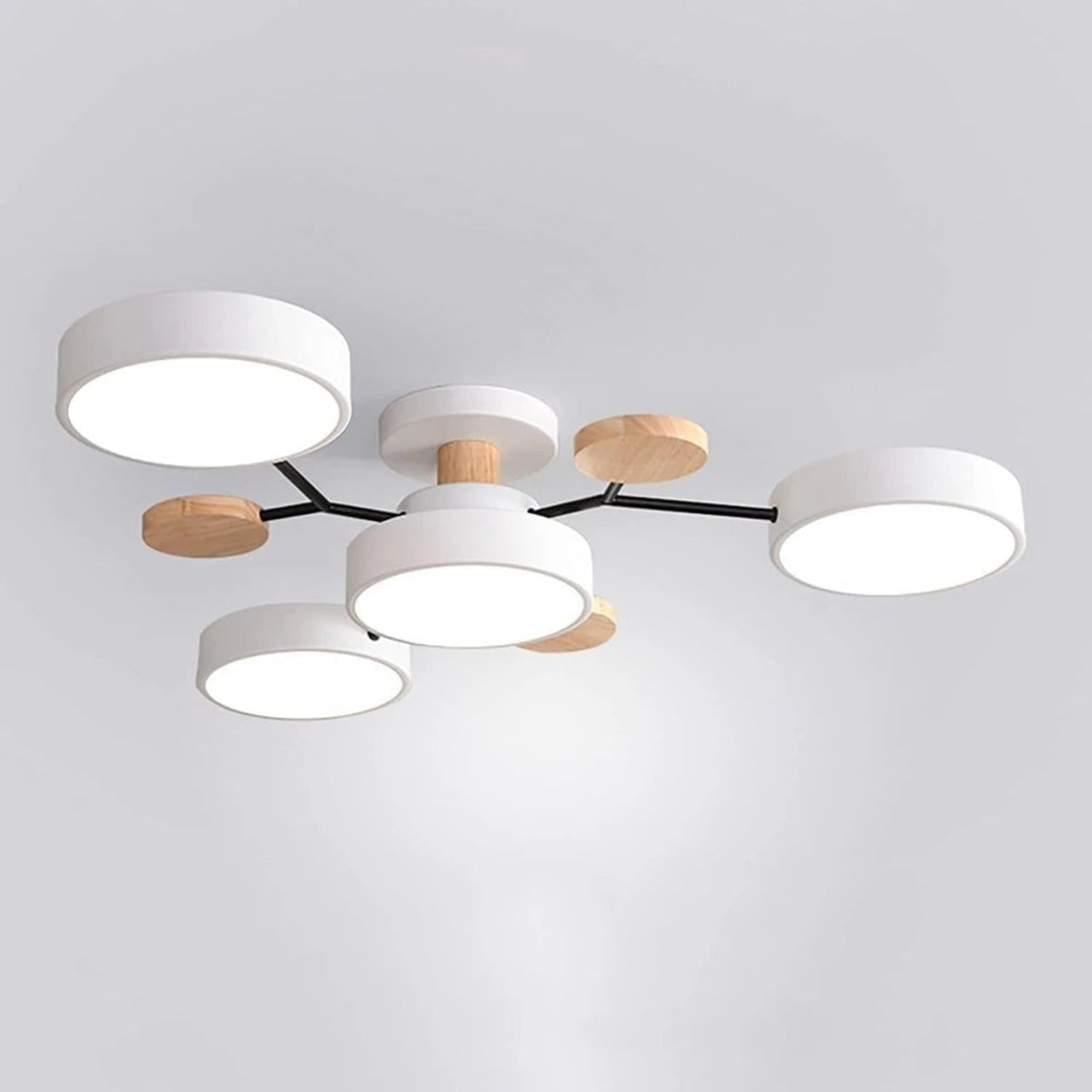 Semi Flush Ceiling Light Modern LED Chandelier Wooden Accents - Image 4