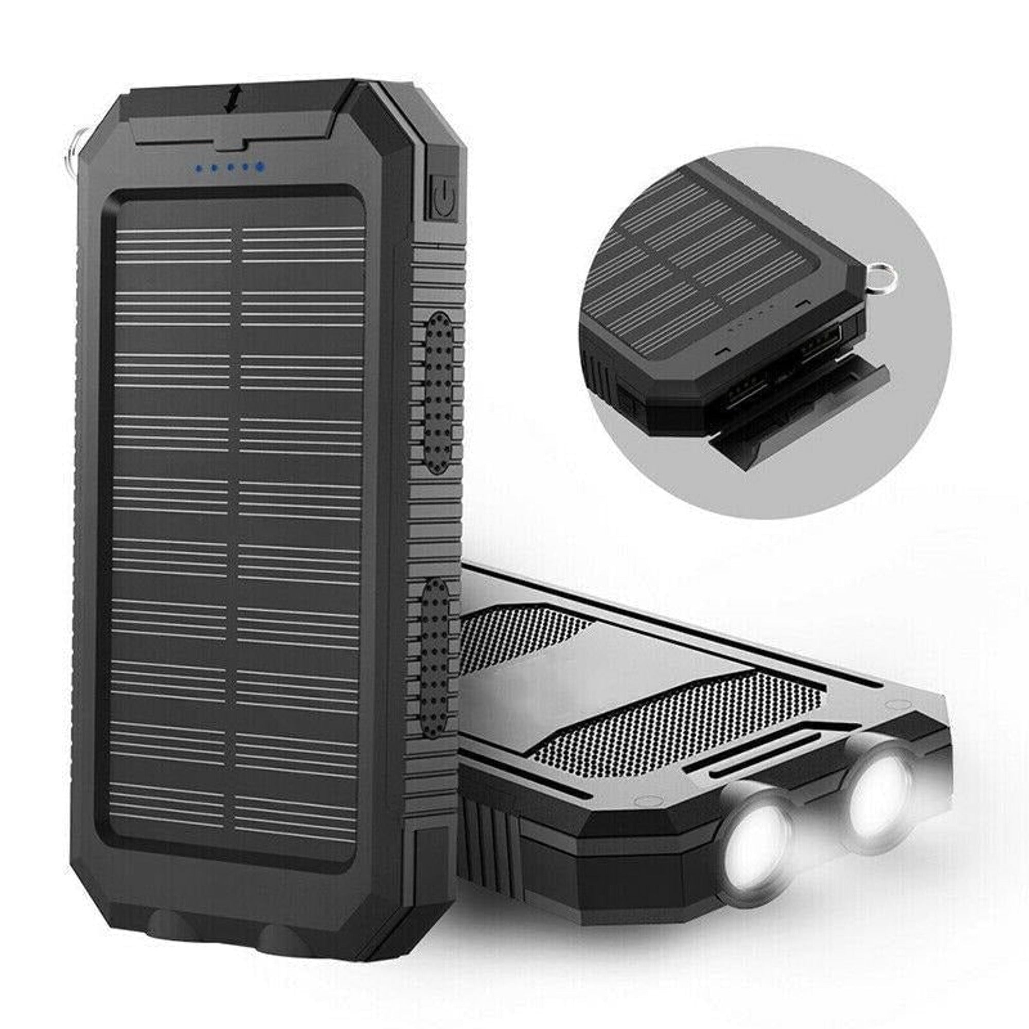 Solar Charger Power Bank With Dual USB Ports IP44 Waterproof And LED Flashlight - Image 1
