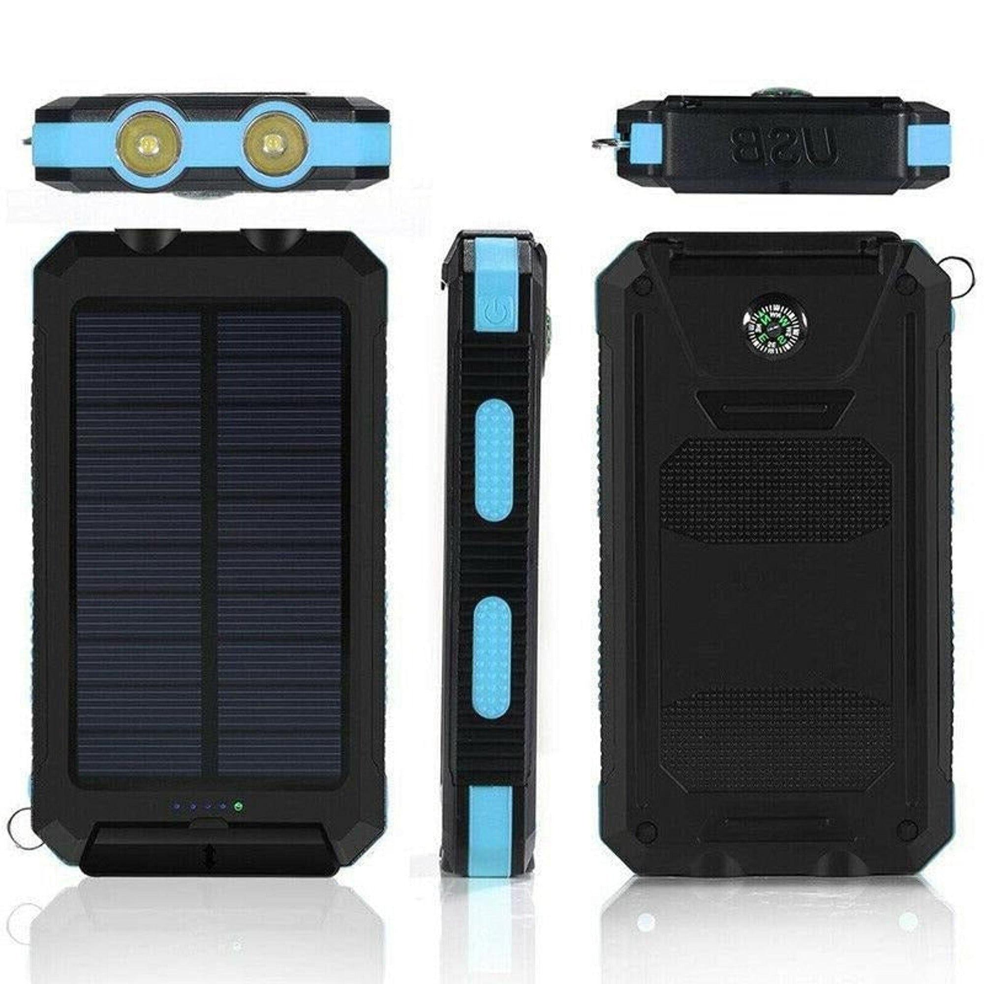 Solar Charger Power Bank With Dual USB Ports IP44 Waterproof And LED Flashlight - Image 2
