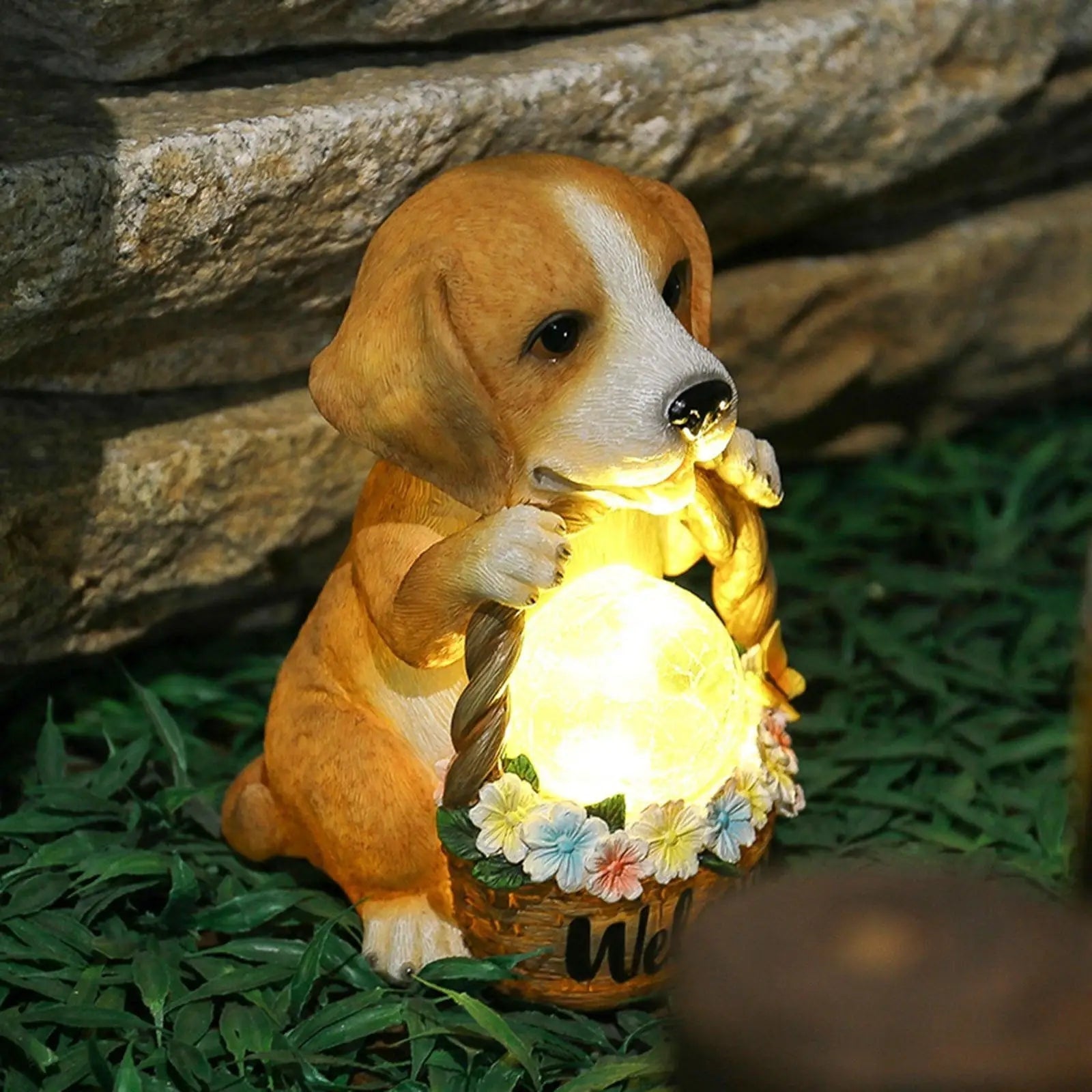 Solar Dog Statue With LED Light Outdoor Garden Patio Decor Automatic On And Off Warm White Light - Image 2