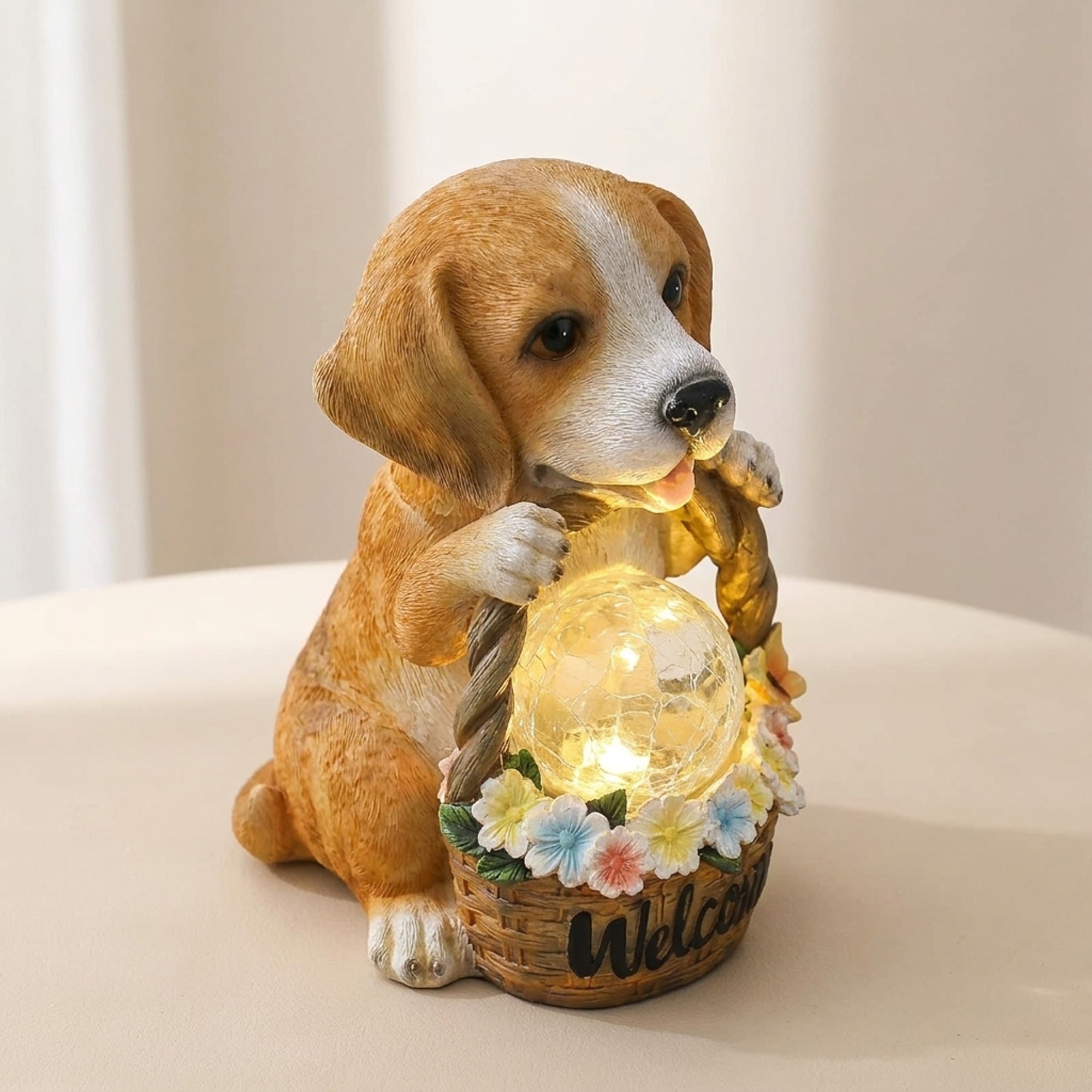 Solar Dog Statue With LED Light Outdoor Garden Patio Decor Automatic On And Off Warm White Light - Image 1