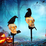Solar Halloween Light Outdoor Garden LED Crow Skull Stake Wire Free - Image 6
