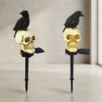 Solar Halloween Light Outdoor Garden LED Crow Skull Stake Wire Free - Image 1