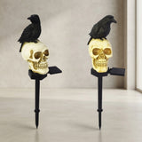 Solar Halloween Light Outdoor Garden LED Crow Skull Stake Wire Free - Image 1