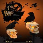 Solar Halloween Light Outdoor Garden LED Crow Skull Stake Wire Free - Image 2