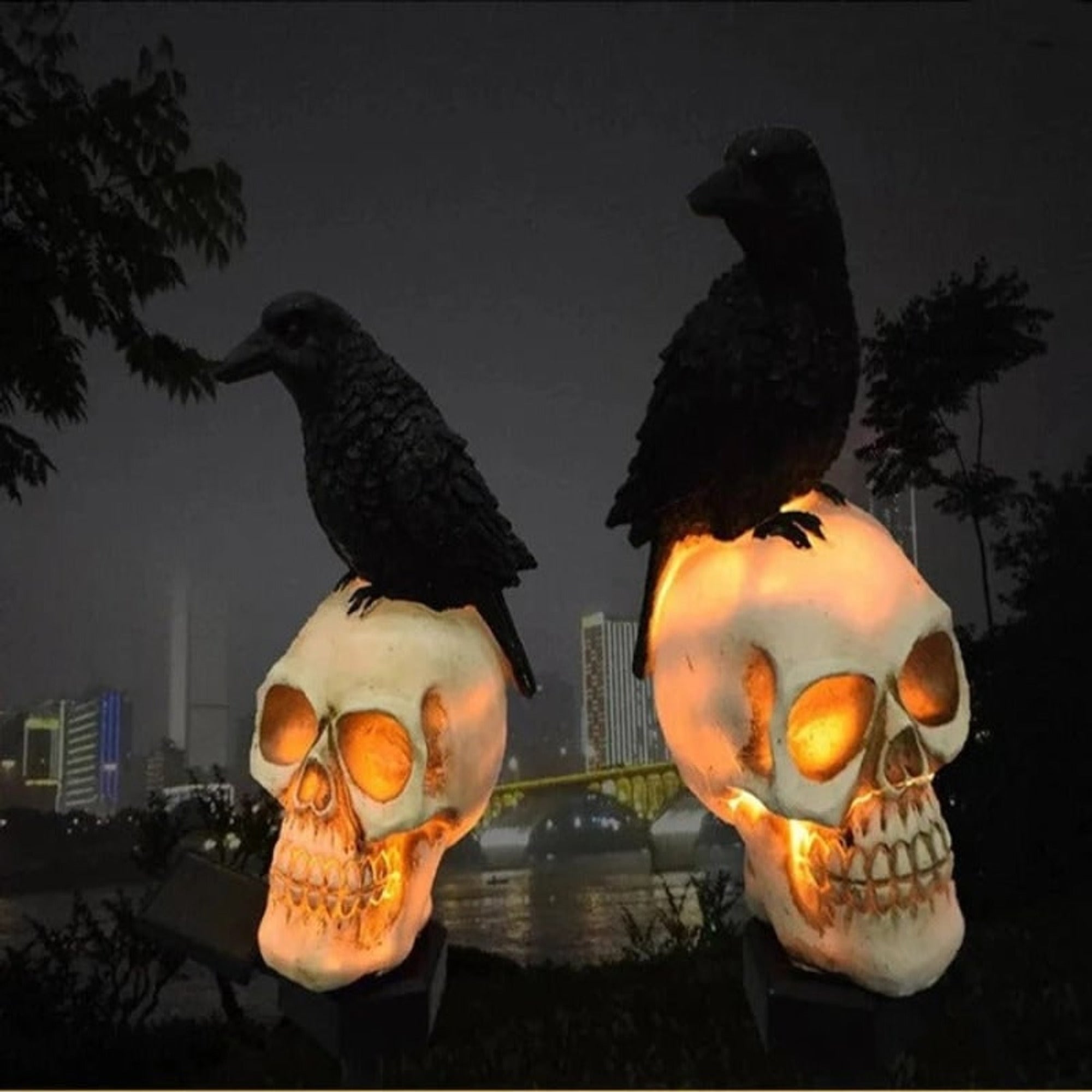 Solar Halloween Light Outdoor Garden LED Crow Skull Stake Wire Free - Image 3