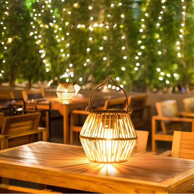Solar Lantern Woven Basket Portable Outdoor Light - Image 2