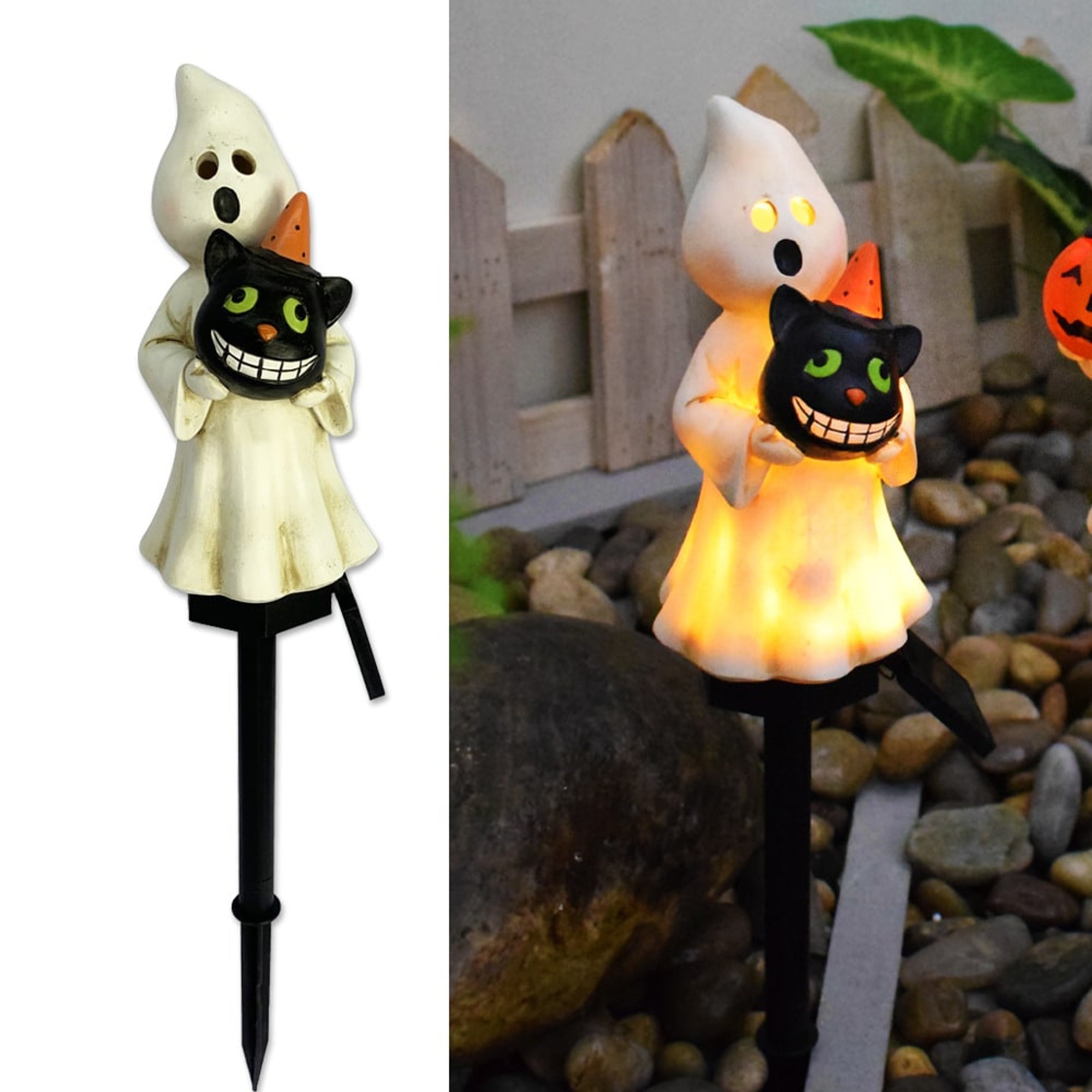Solar Outdoor Garden Pumpkin Halloween Lanterns - Hug Cat Ghost