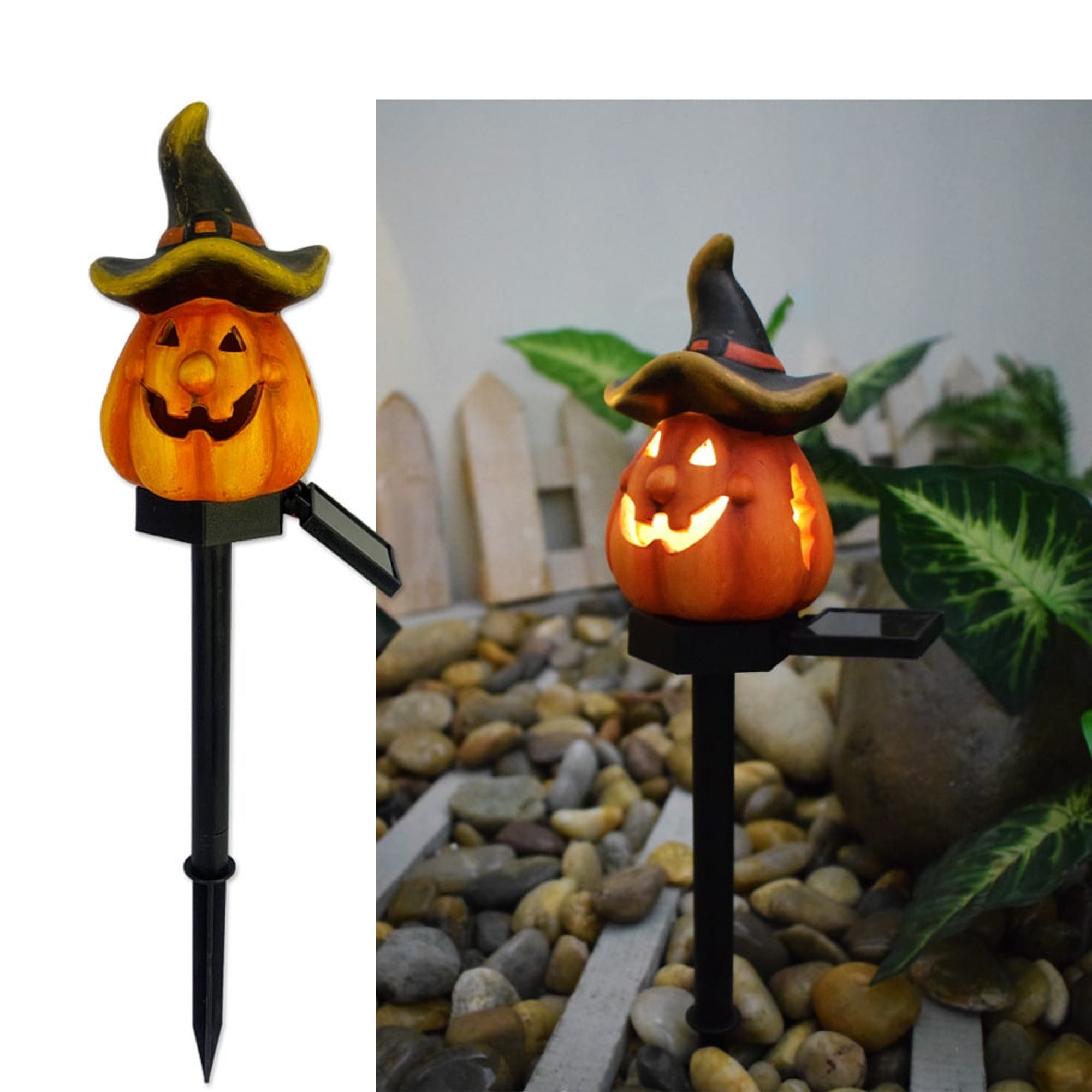 Solar Outdoor Garden Pumpkin Halloween Lanterns - Top Hat Pumpkin