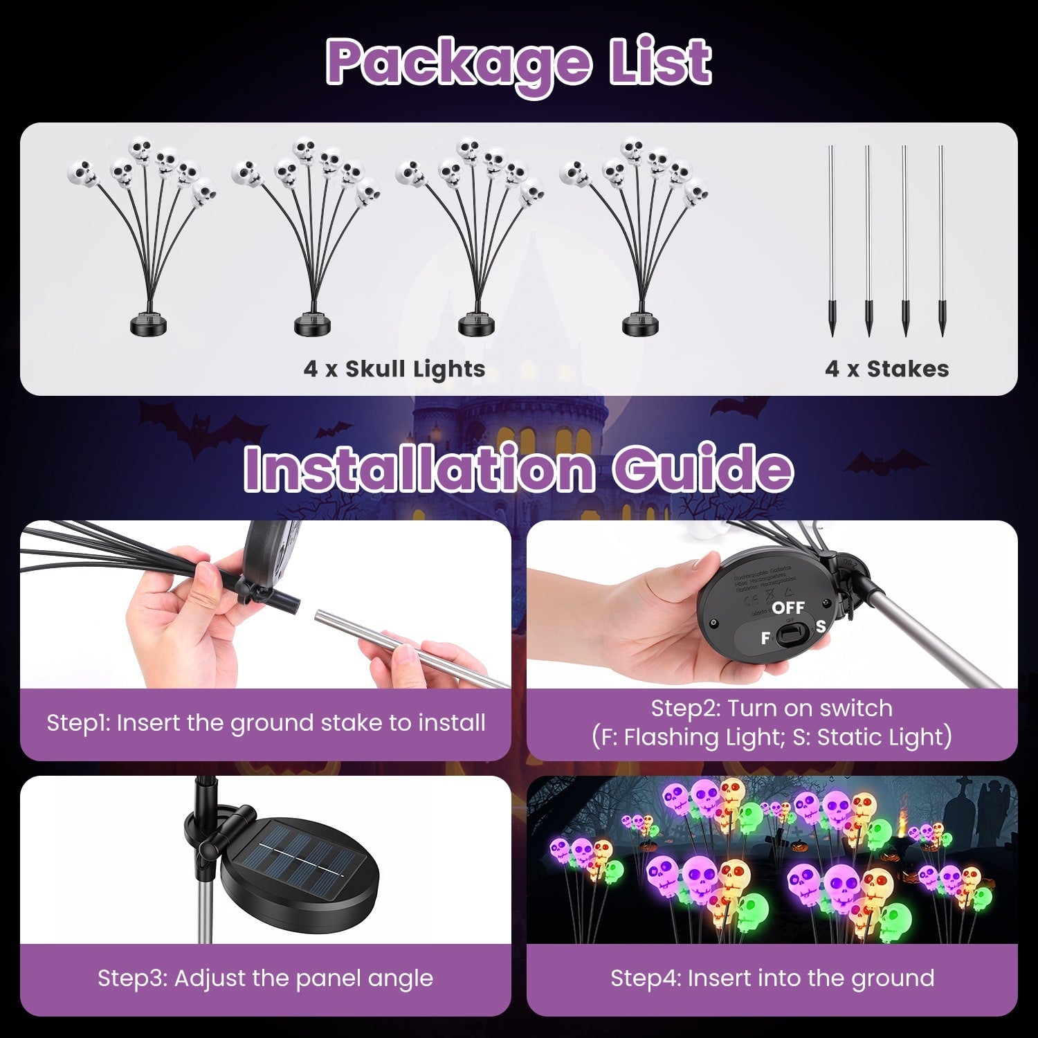 Solar Powered Halloween Pathway Decorations With Multi-Color Stakes - Image 9