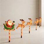 Solar Powered Yard Lights Outdoor Christmas 5 Piece LED Santa And Reindeer Stake Set With Glowing Figures - Image 1